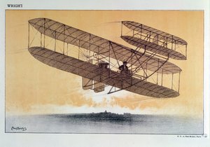 Wilbur Wright (1867-1912) em seu &39;flyer&39;, antes de 1914